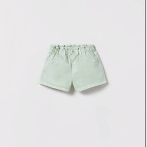 Zara 4-5 year girls high rise paperbag pastel mint green jean shorts